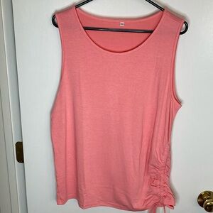 Pink Sleeveless, 2XL Top with gathered Rouging with drawstring on side